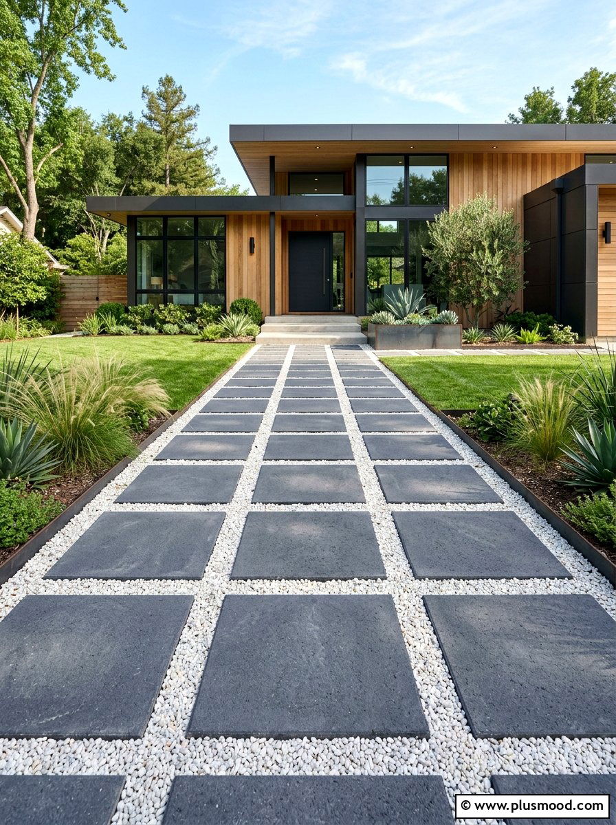 Geometric paver path - 25 small backyard ideas for minimalist style