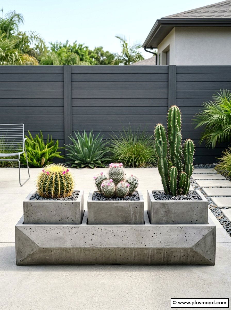 Geometric planter box - 25 small backyard ideas with cactus garden