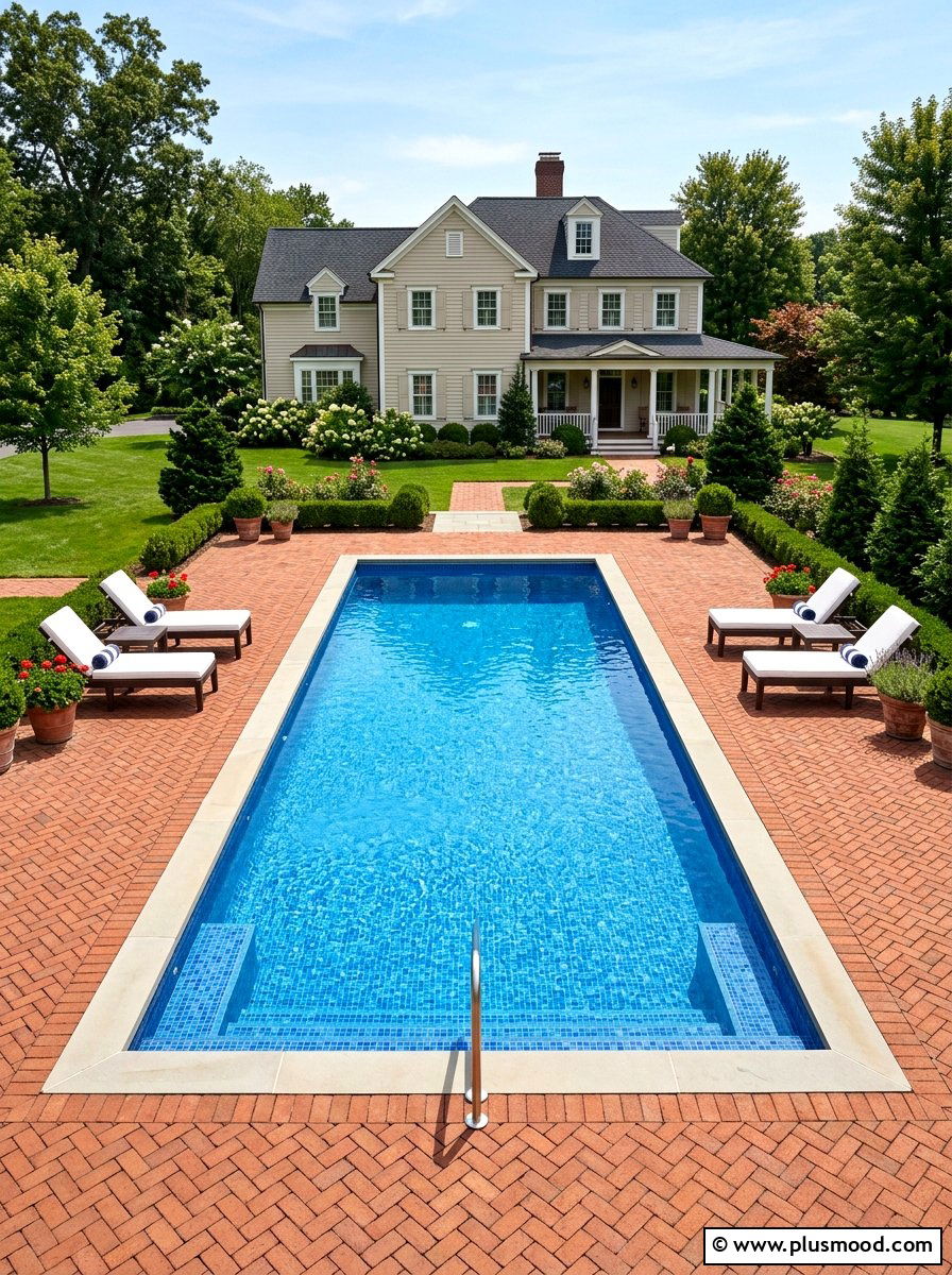 Geometric pool shape - 25 pool landscaping ideas for colonial homes