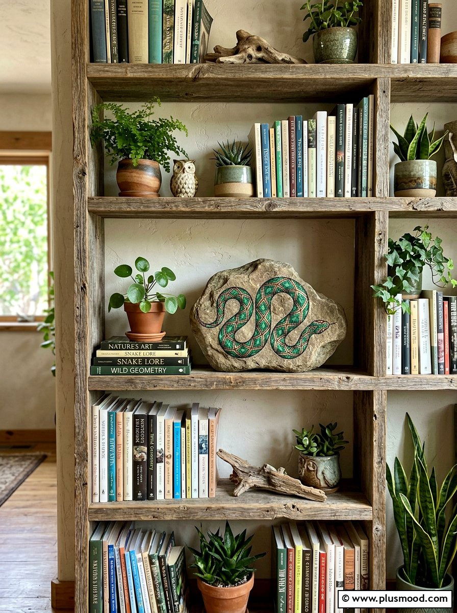 Geometric snake motif rock art - 25 painted rock ideas with tribal art