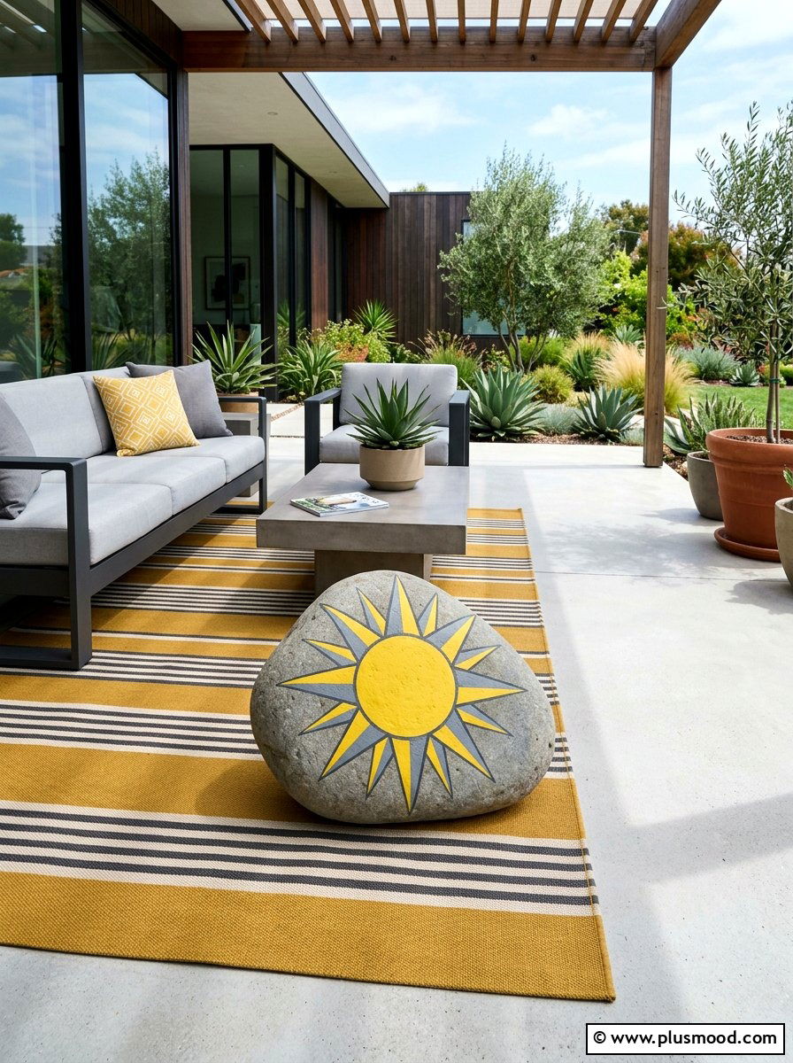 Geometric sun shape - 25 painted rock ideas with sun design