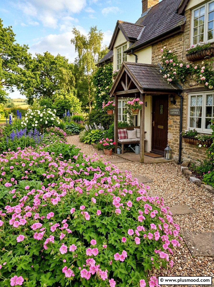 Geranium flower bed - 25 summer foundation planting ideas for summer