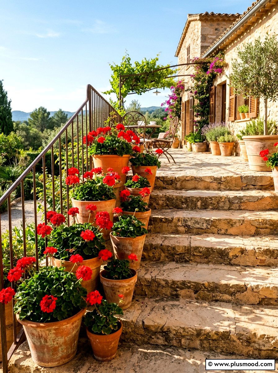 Geraniums In Terracotta Pots - 25 summer patio flower ideas
