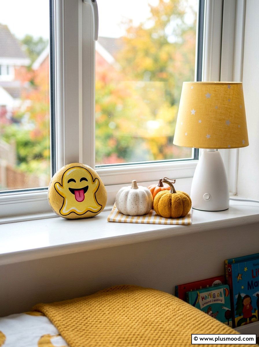 Ghost Emoji Stone - 25 painted rock ideas with emoji faces