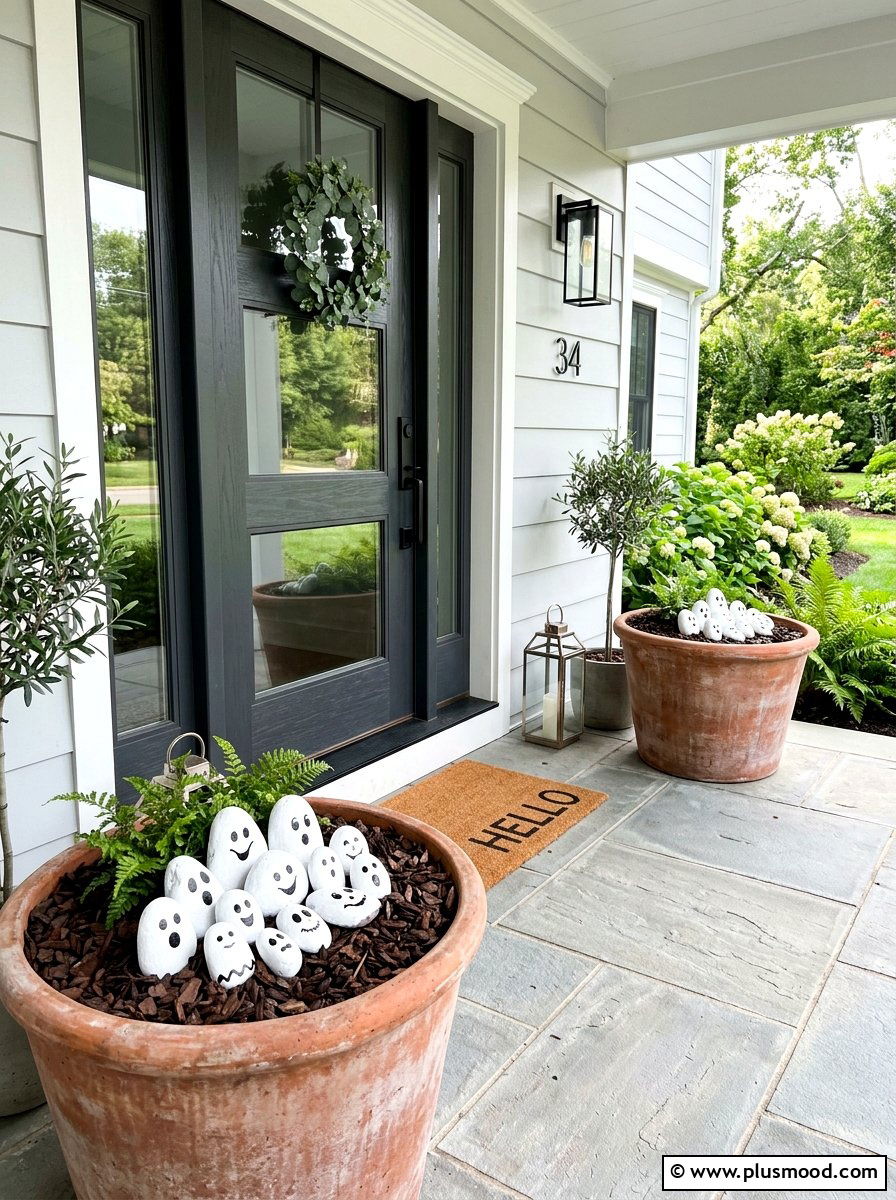Ghost Painted Rocks - 25 painted rock ideas for Halloween