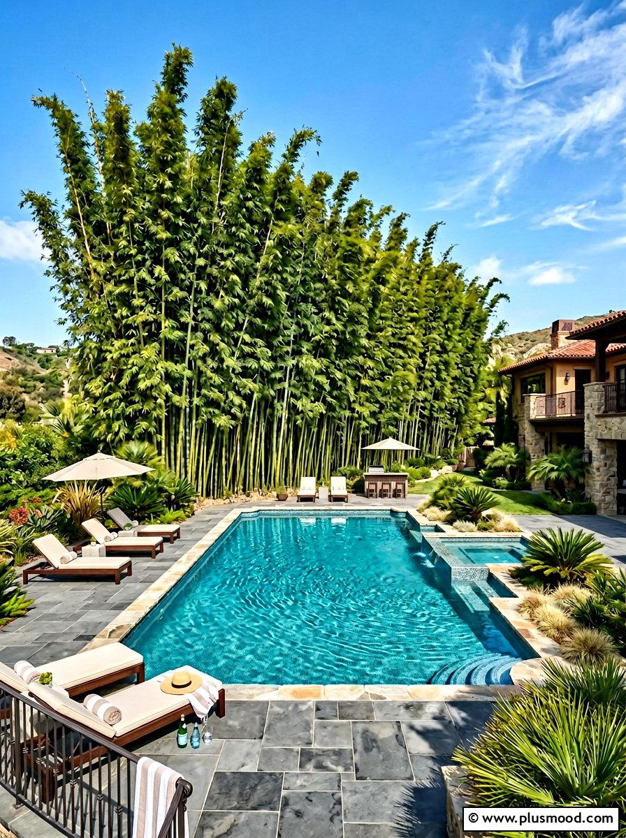 Giant Timber Bamboo Pool Screen - 25 pool landscaping ideas with bamboo