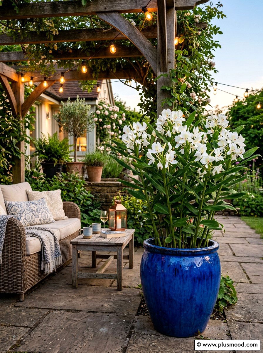 Ginger Lily Flowering Planter - 25 summer tropical planter ideas