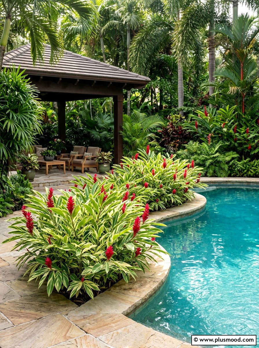 Ginger plant pool surround - 25 pool landscaping ideas with tropical plants