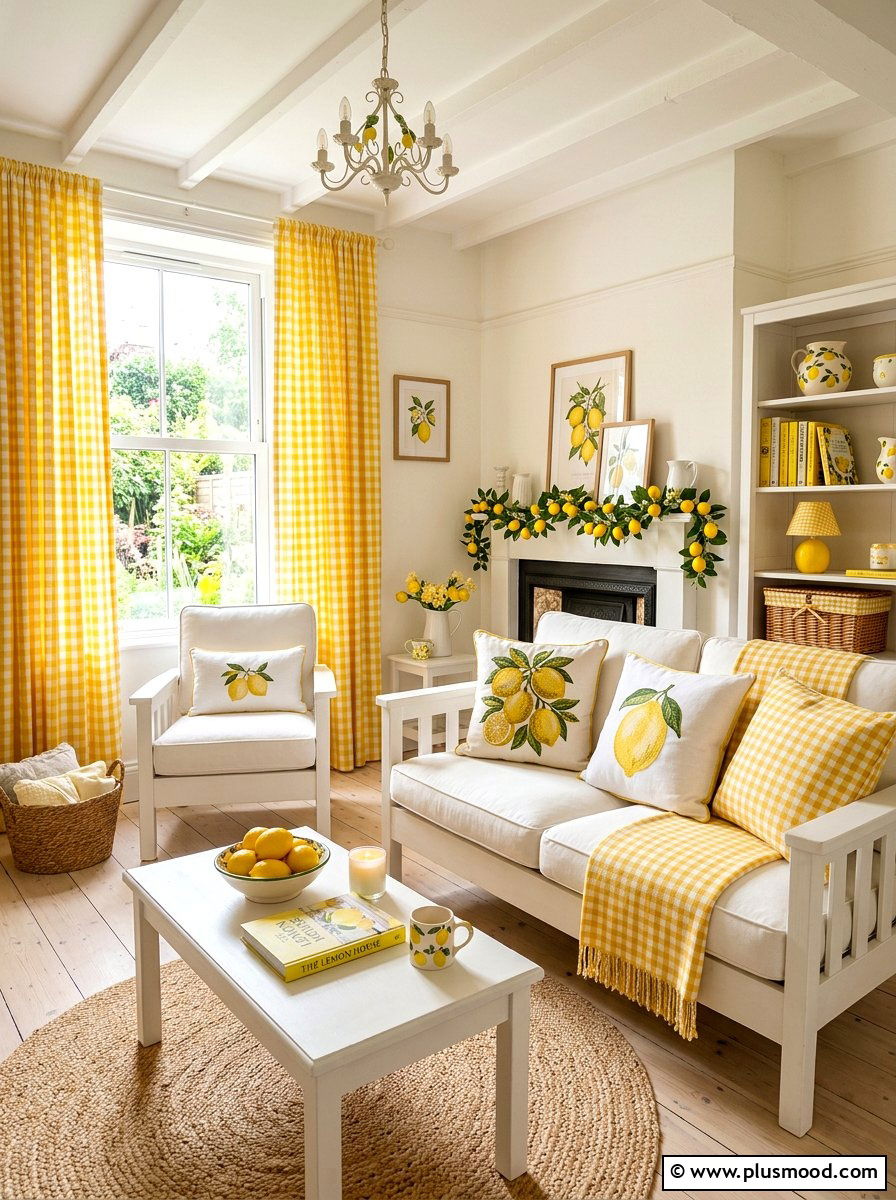 Gingham Lemon Living Room - 25 summer lemon decor ideas for living room