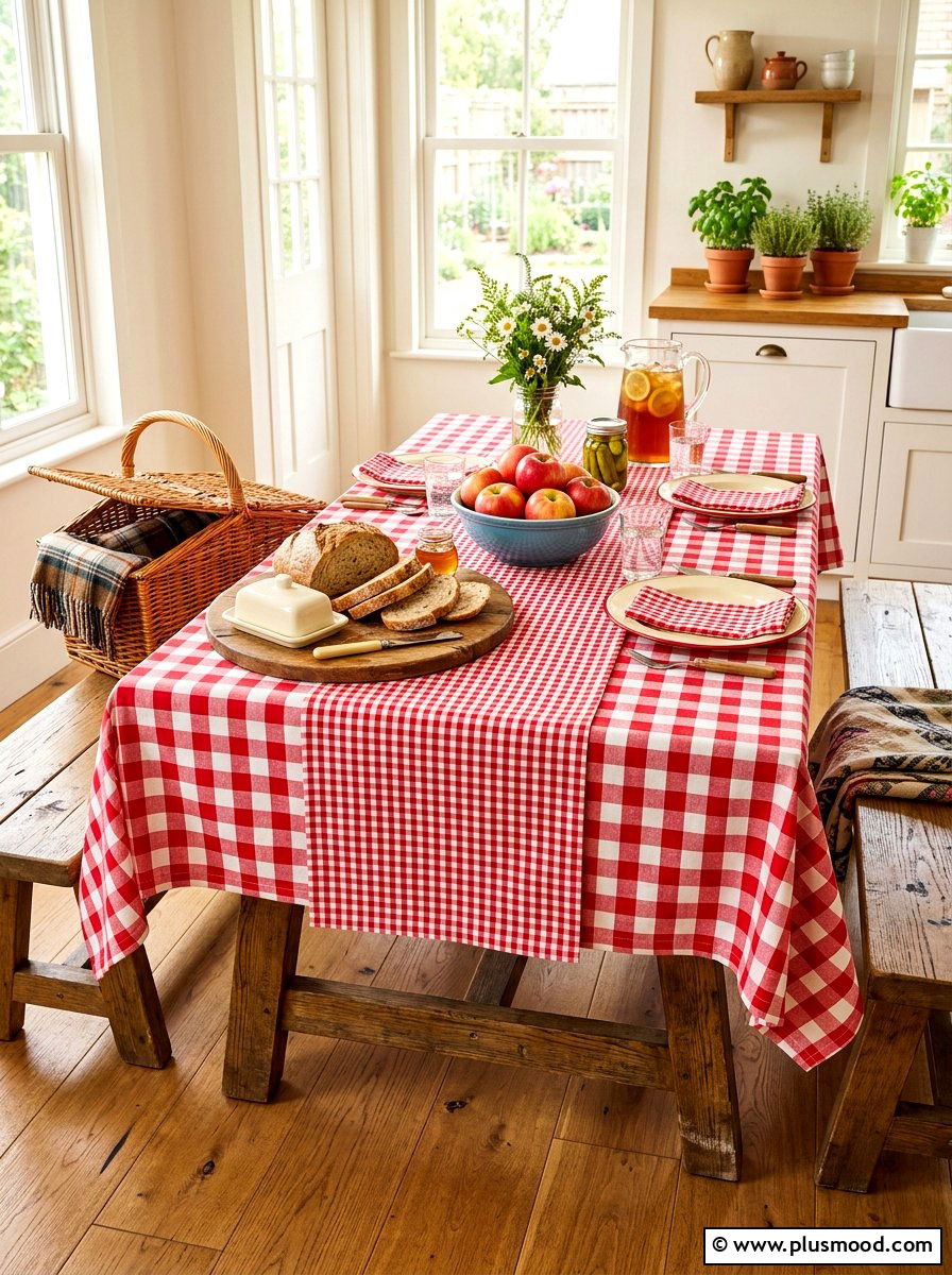 Gingham Picnic Table - 25 summer kitchen table decor ideas