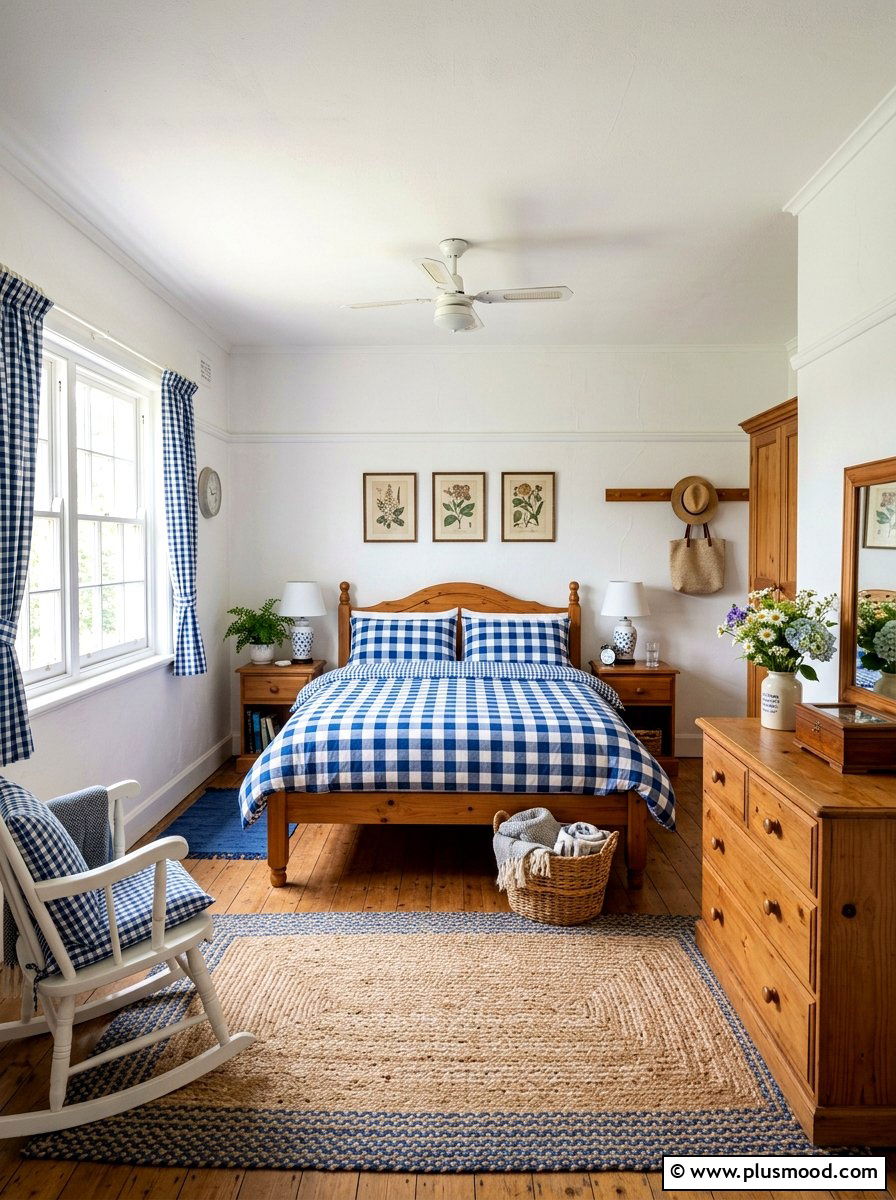Gingham Print Bedroom - 25 summer cottage bedroom ideas