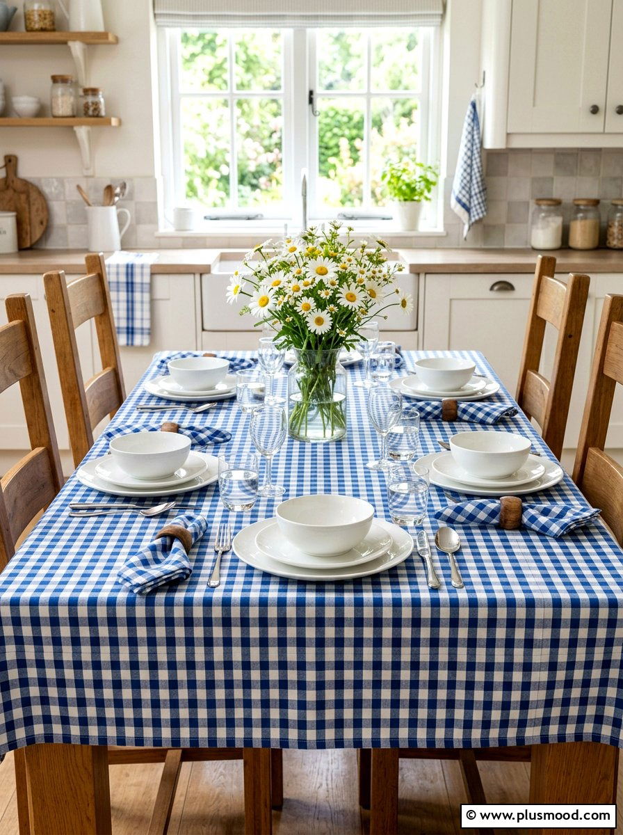 Gingham Table Linens - 25 summer picnic style kitchen decor ideas