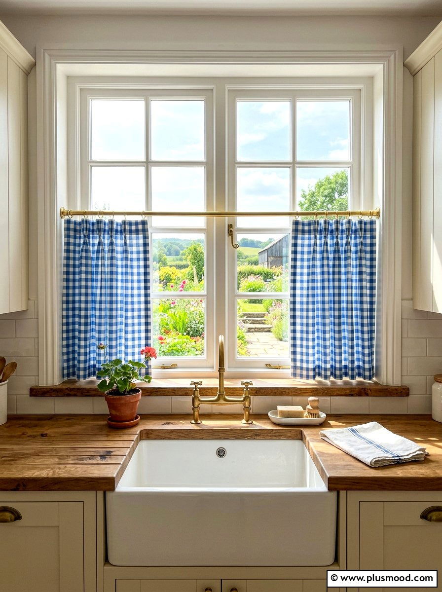 Gingham cafe curtains - 25 summer kitchen window decor ideas