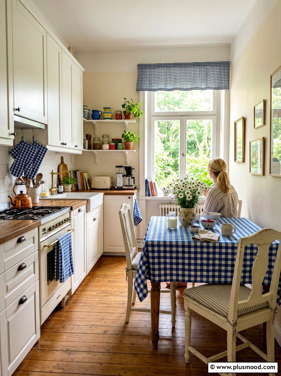 Gingham kitchen linen - 25 summer kitchen decor ideas for apartments