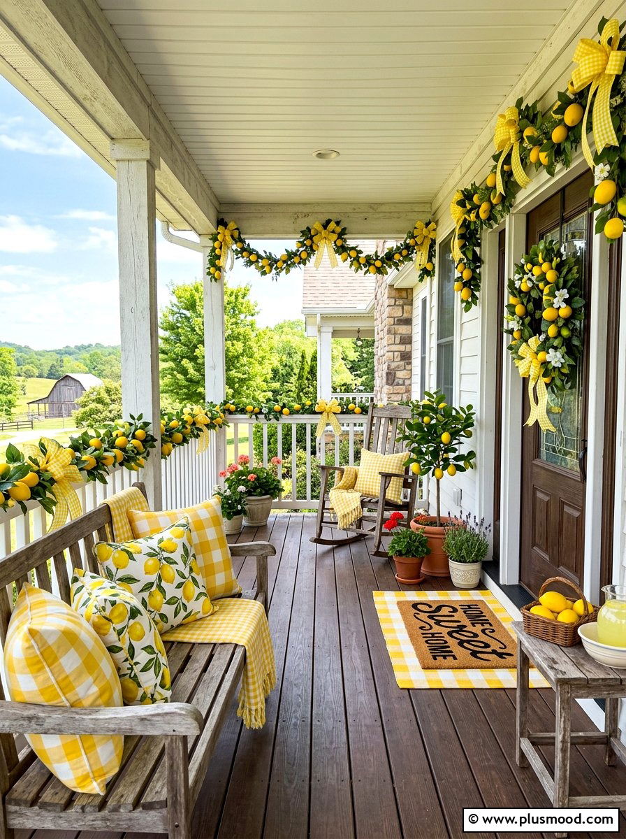 Gingham lemon decor - 25 summer front porch decor ideas with lemons