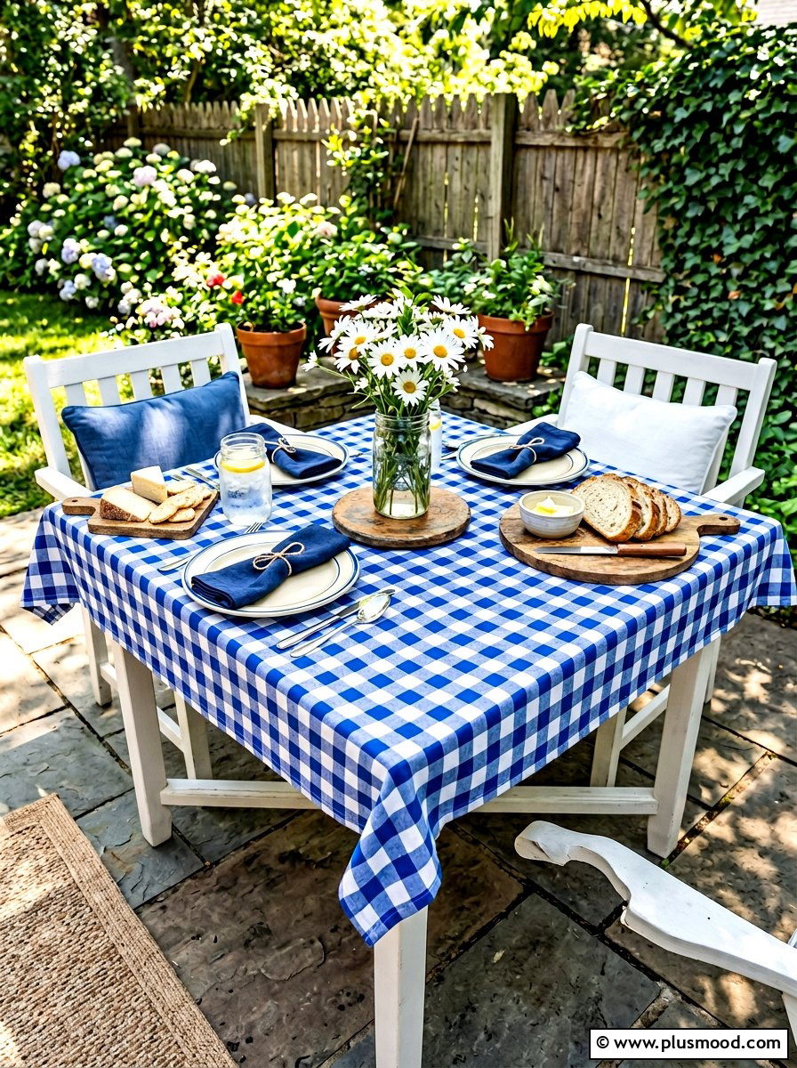 Gingham patio table - 25 late summer party decor ideas