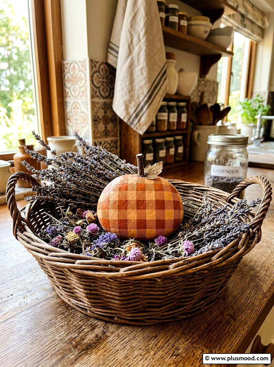 Gingham pattern pumpkin rock - 25 painted rock ideas with pumpkin art
