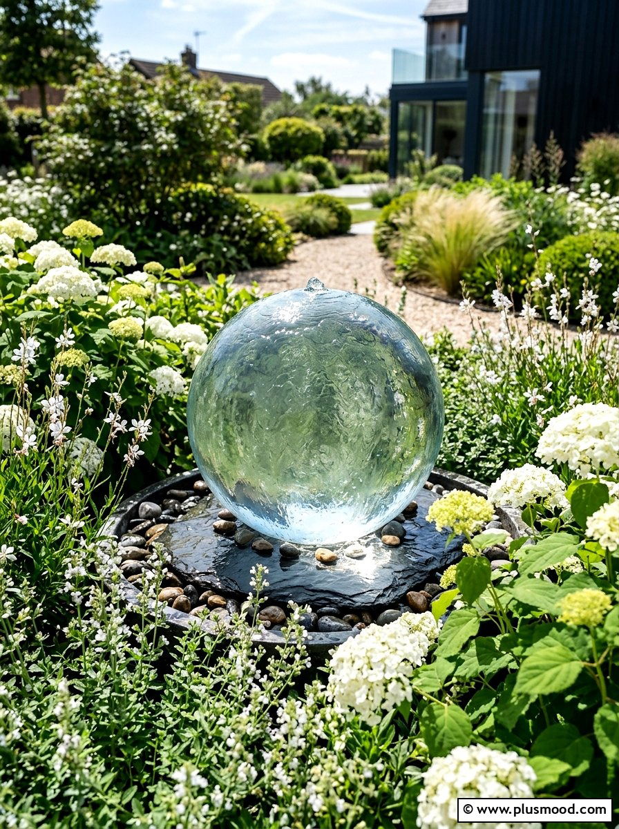 Glass Ball Water Feature - 25 outdoor garden decor ideas with water features
