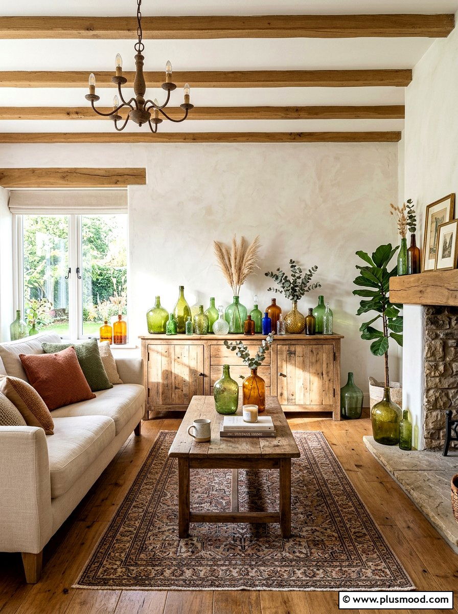 Glass Bottle Decor - 25 summer shelf styling ideas for living room