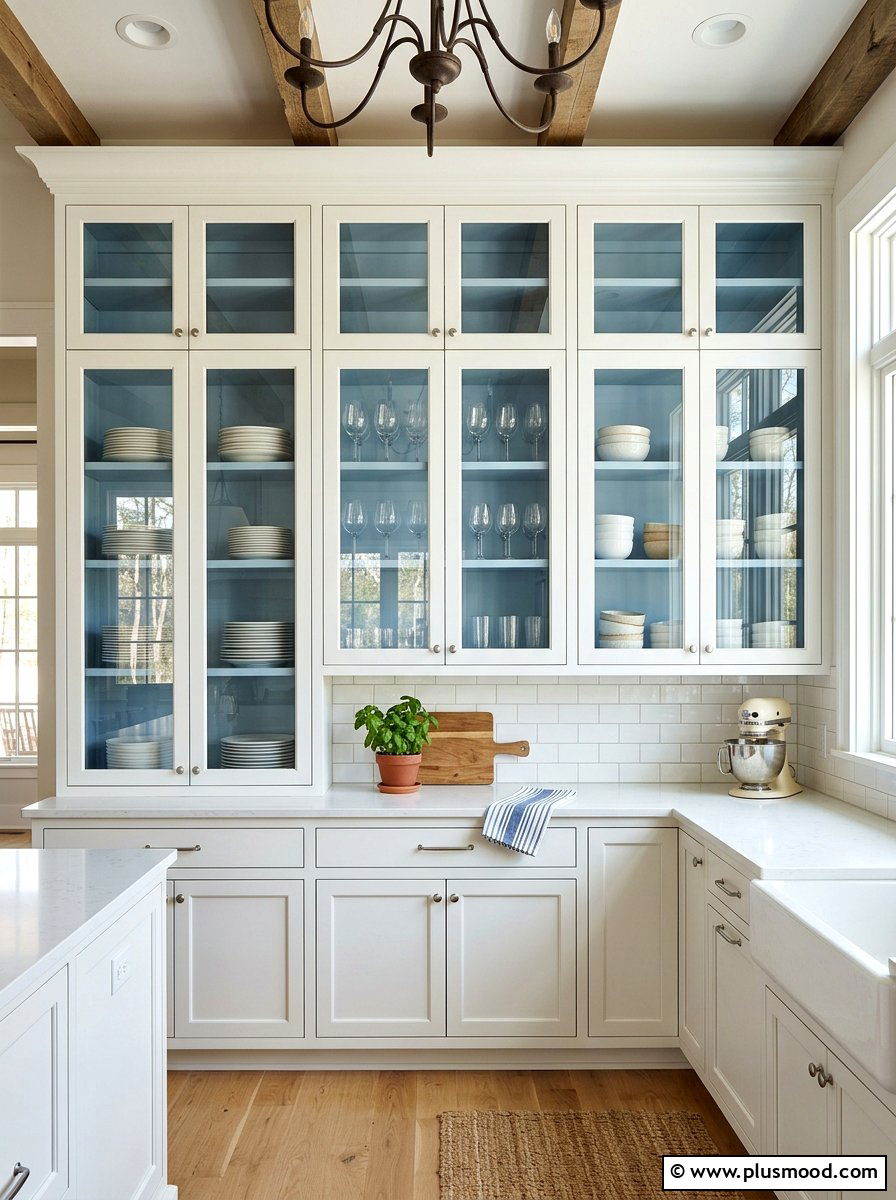 Glass Front Cabinet - 25 summer farmhouse kitchen ideas
