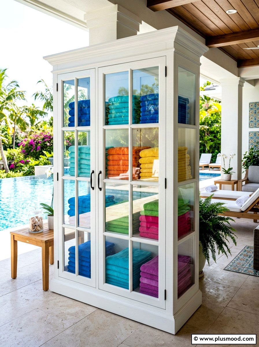 Glass Front Pool Towel Cabinet - 25 summer towel station ideas for pool area