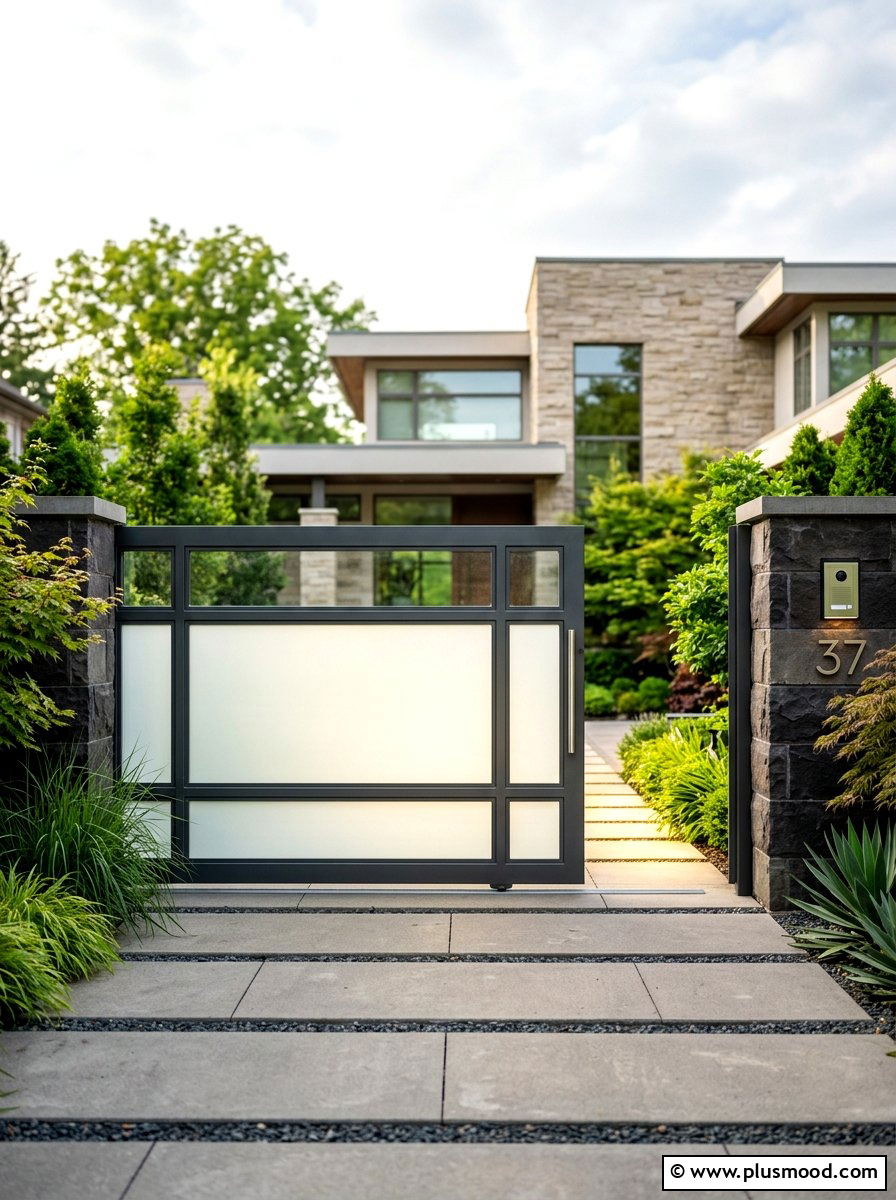 Glass Inset Modern Gate - 25 summer garden gate front yard ideas