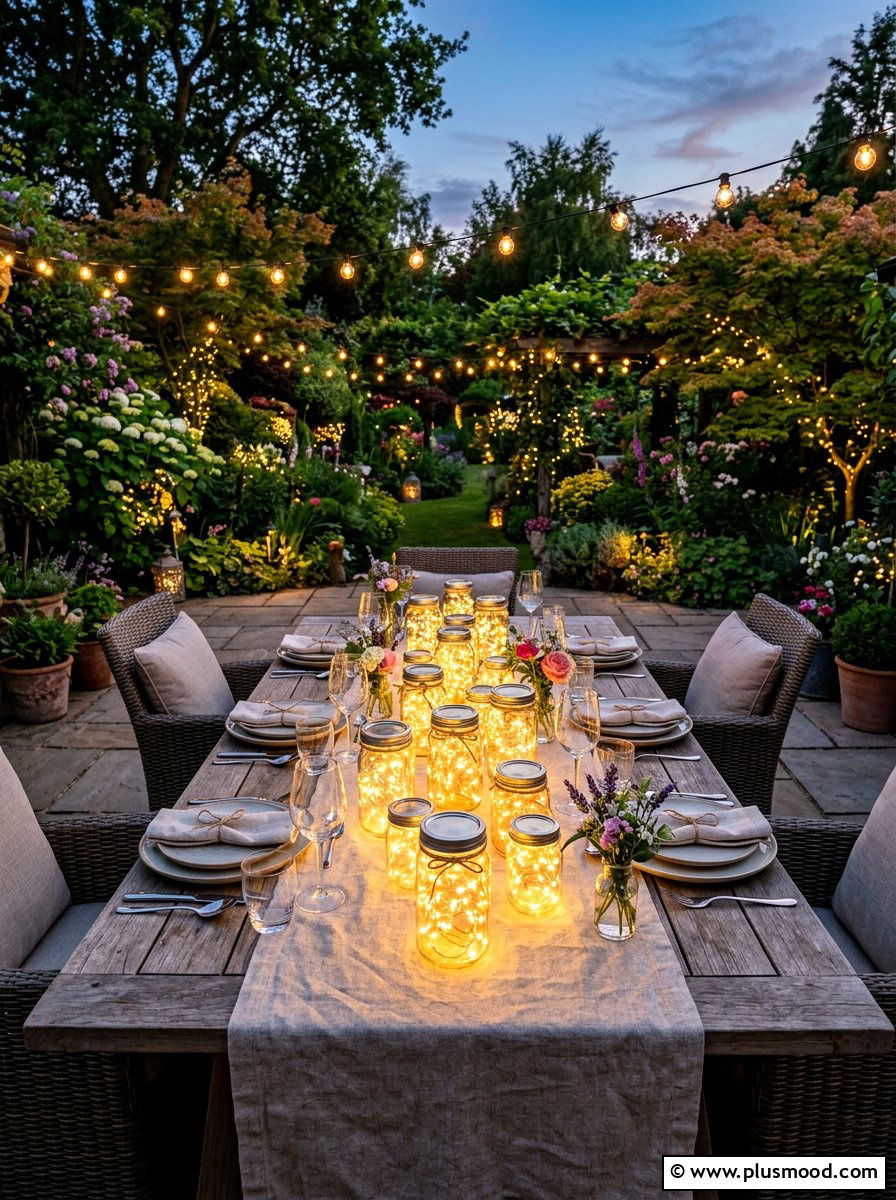 Glass Jar Fairy Light - 25 summer backyard decor ideas