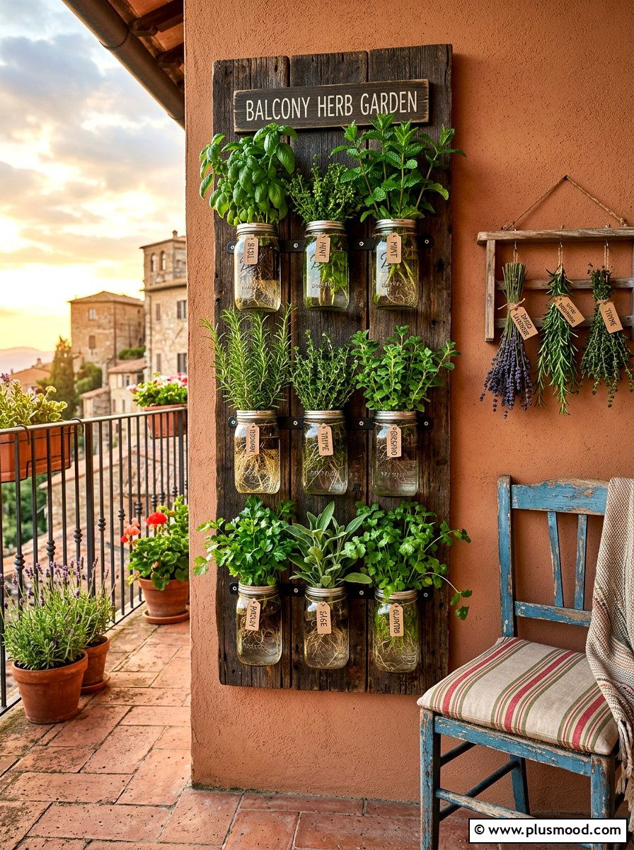 Glass Jar Herb Garden - 25 summer balcony herb garden ideas