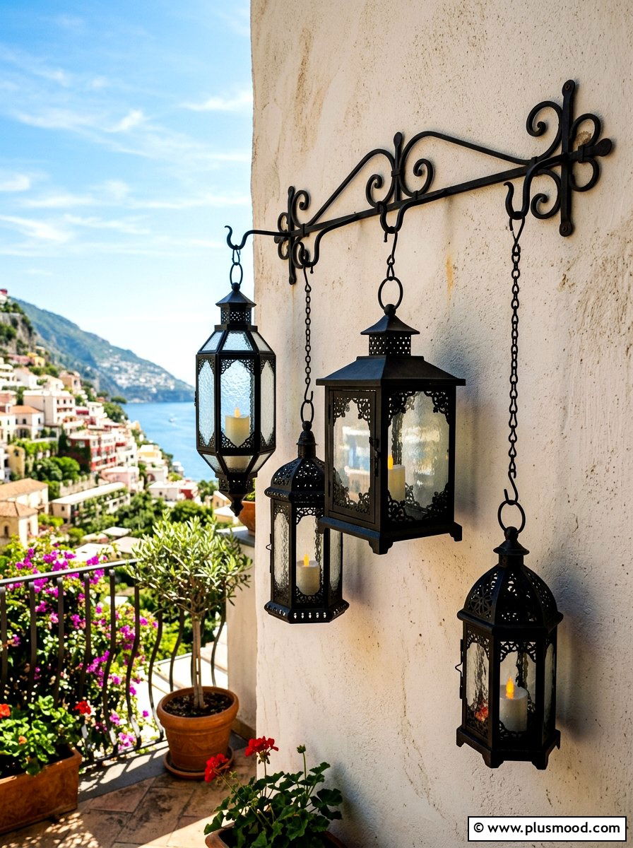 Glass Lantern Hanger - 25 summer balcony wall decor ideas