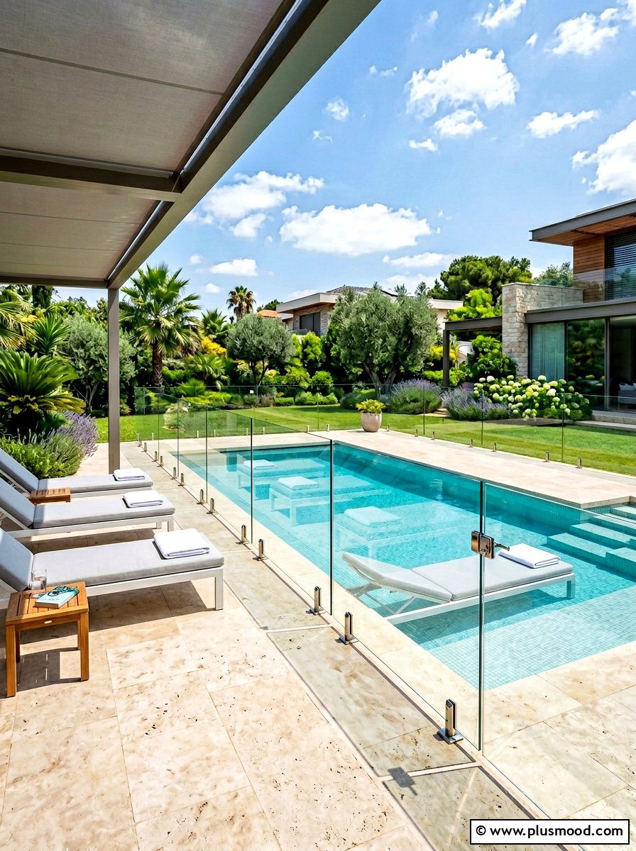 Glass Pool Fence - 25 summer resort style backyard ideas