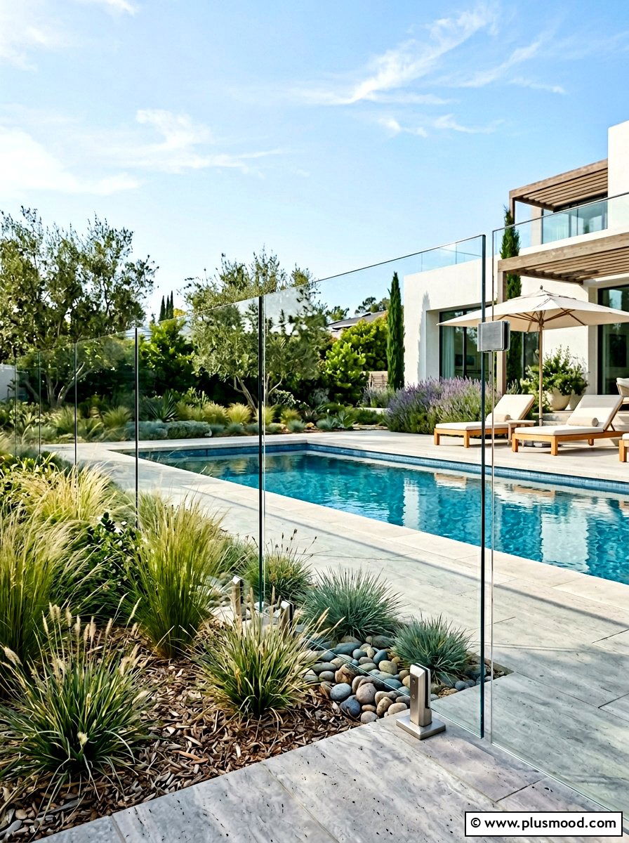 Glass Pool Fence Landscaping - 25 pool landscaping ideas for rectangular pools