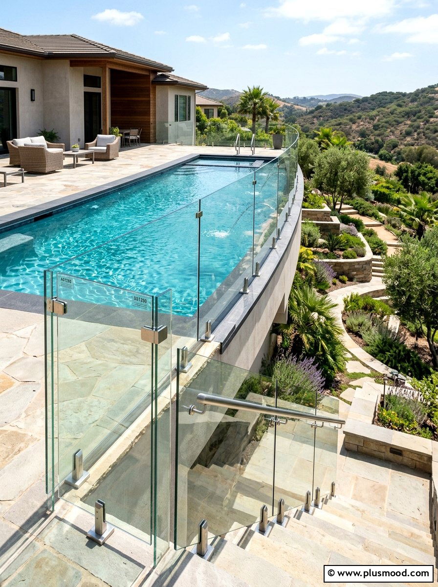 Glass Pool Fencing - 25 pool landscaping ideas for sloped yards
