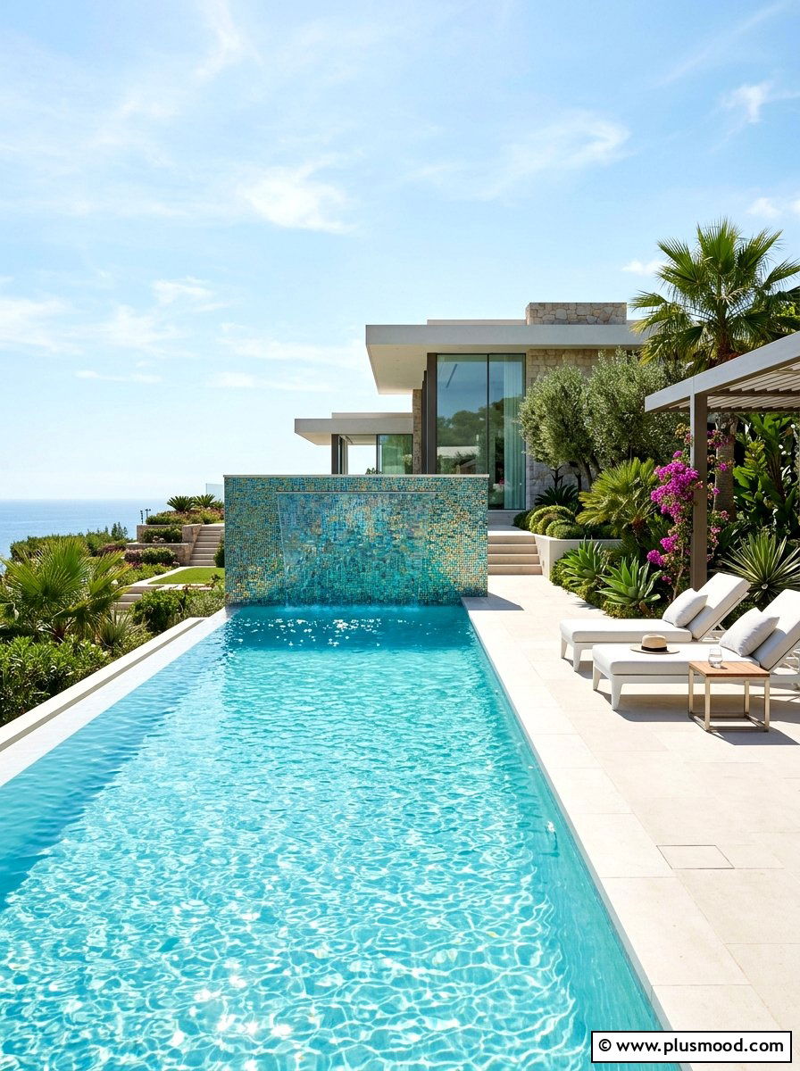 Glass Tile Pool Waterfall - 25 pool landscaping ideas with waterfalls