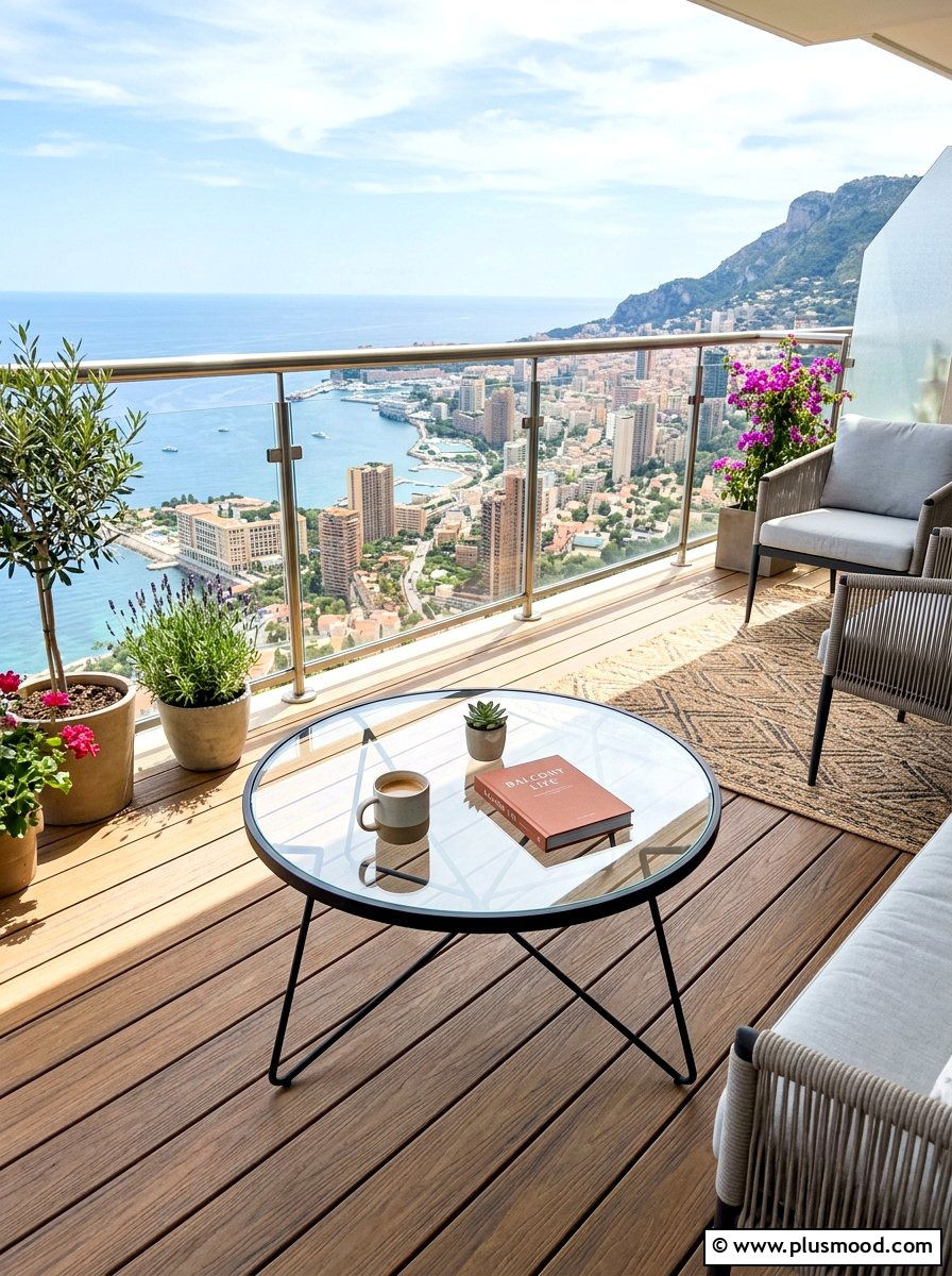 Glass Top Balcony Coffee Table - 25 summer minimal balcony ideas