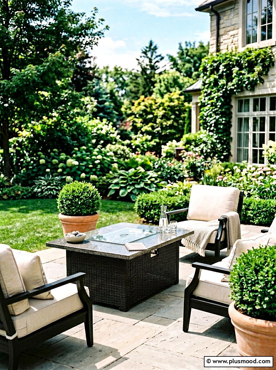 Glass Top Fire Table Decor - 25 small backyard ideas with fire table