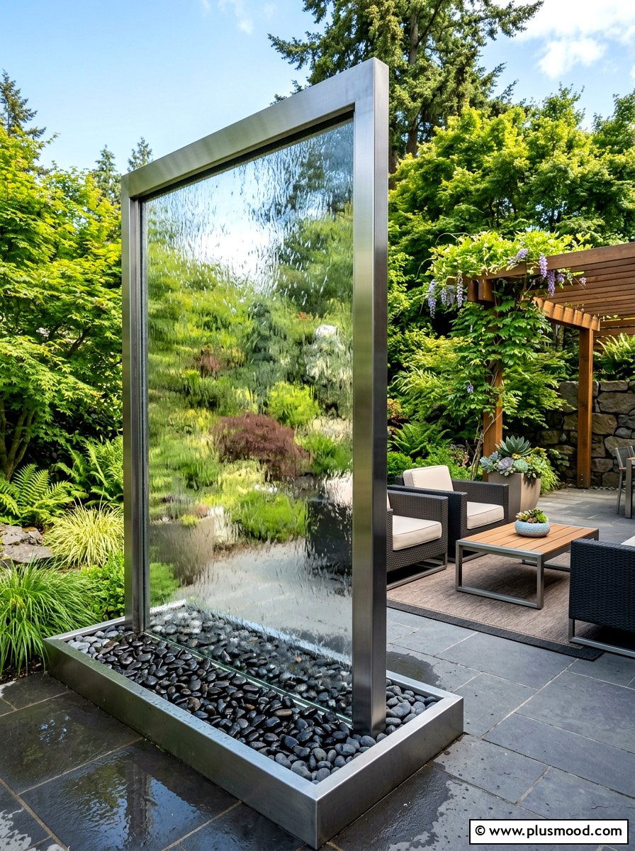 Glass Water Wall - 25 small backyard ideas with wall fountain