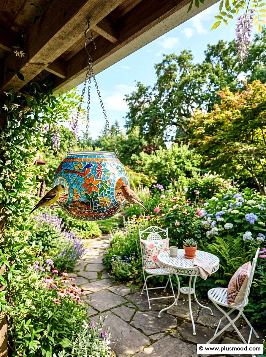 Glass bird feeder for small yard - 25 small backyard ideas with bird feeders