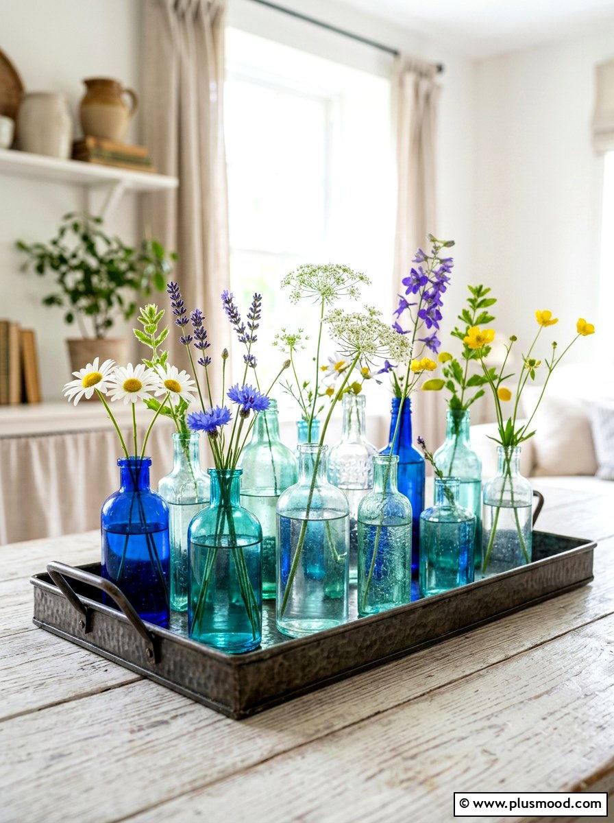 Glass bottle tray - 25 summer tray decor ideas for living room