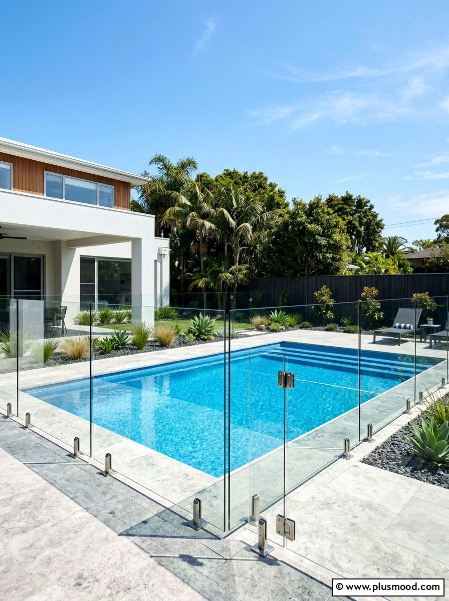Glass fence for corner pool - 25 pool landscaping ideas for corner pools