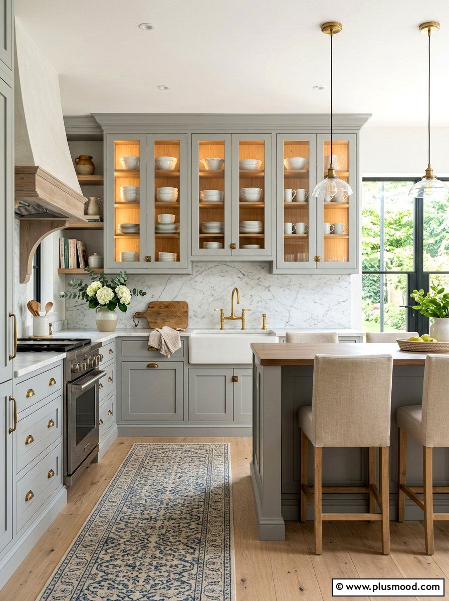 Glass front cabinets - 25 summer cottage kitchen ideas