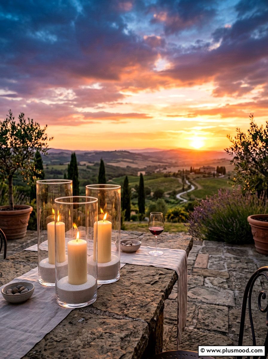 Glass hurricane candle holder - 25 summer patio table decor ideas