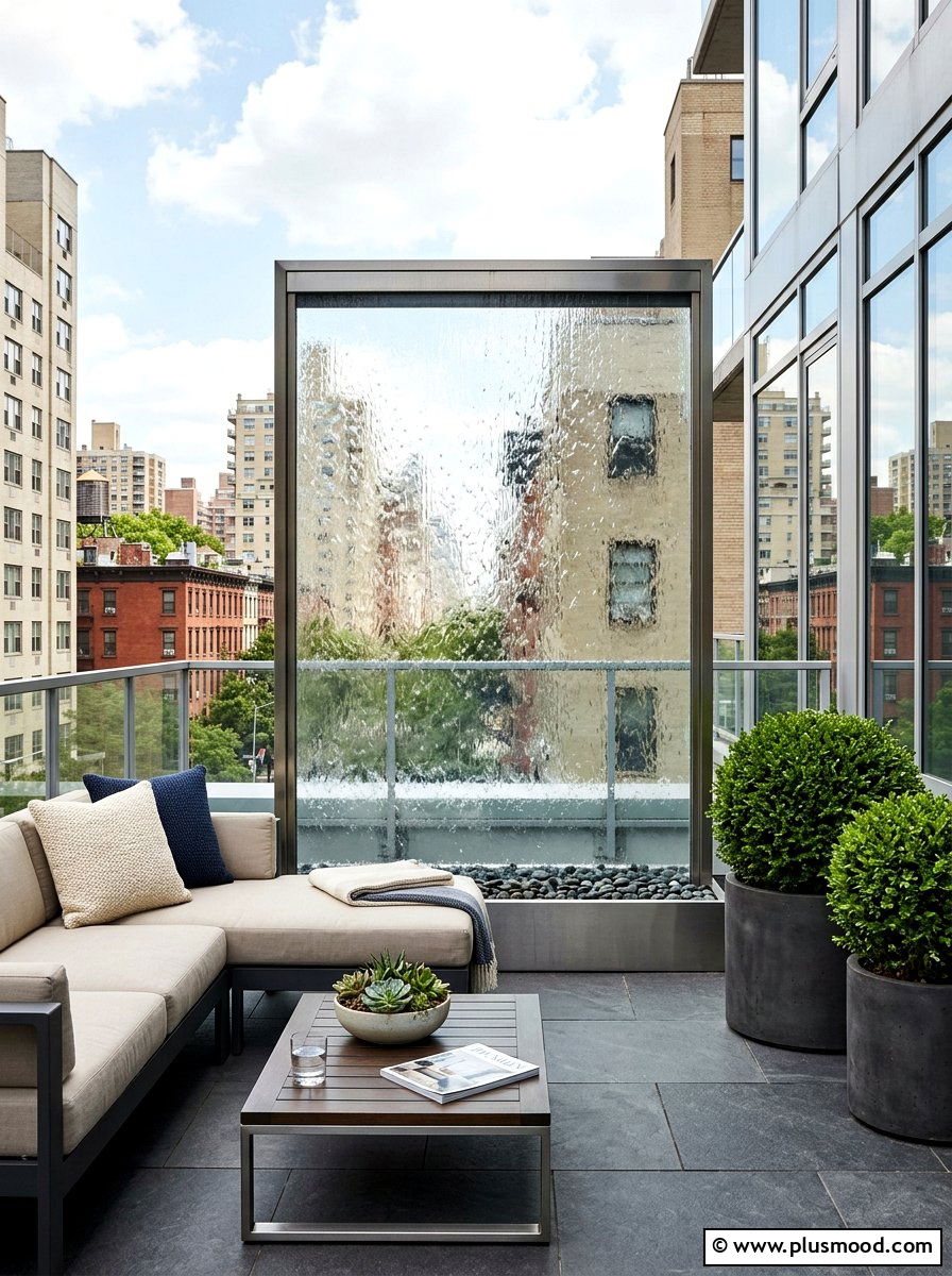 Glass water wall - 25 small backyard ideas with water feature