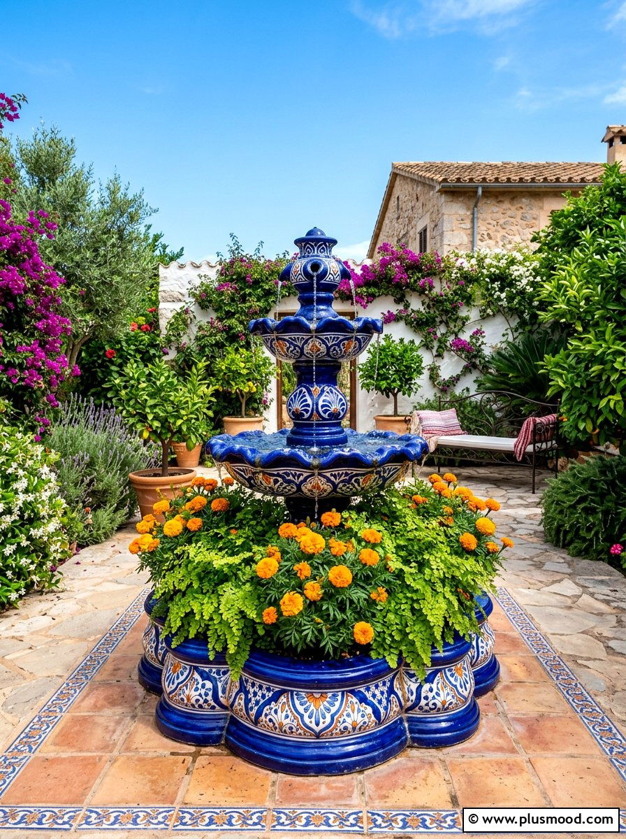 Glazed Ceramic Fountain - 25 summer fountain ideas for backyard