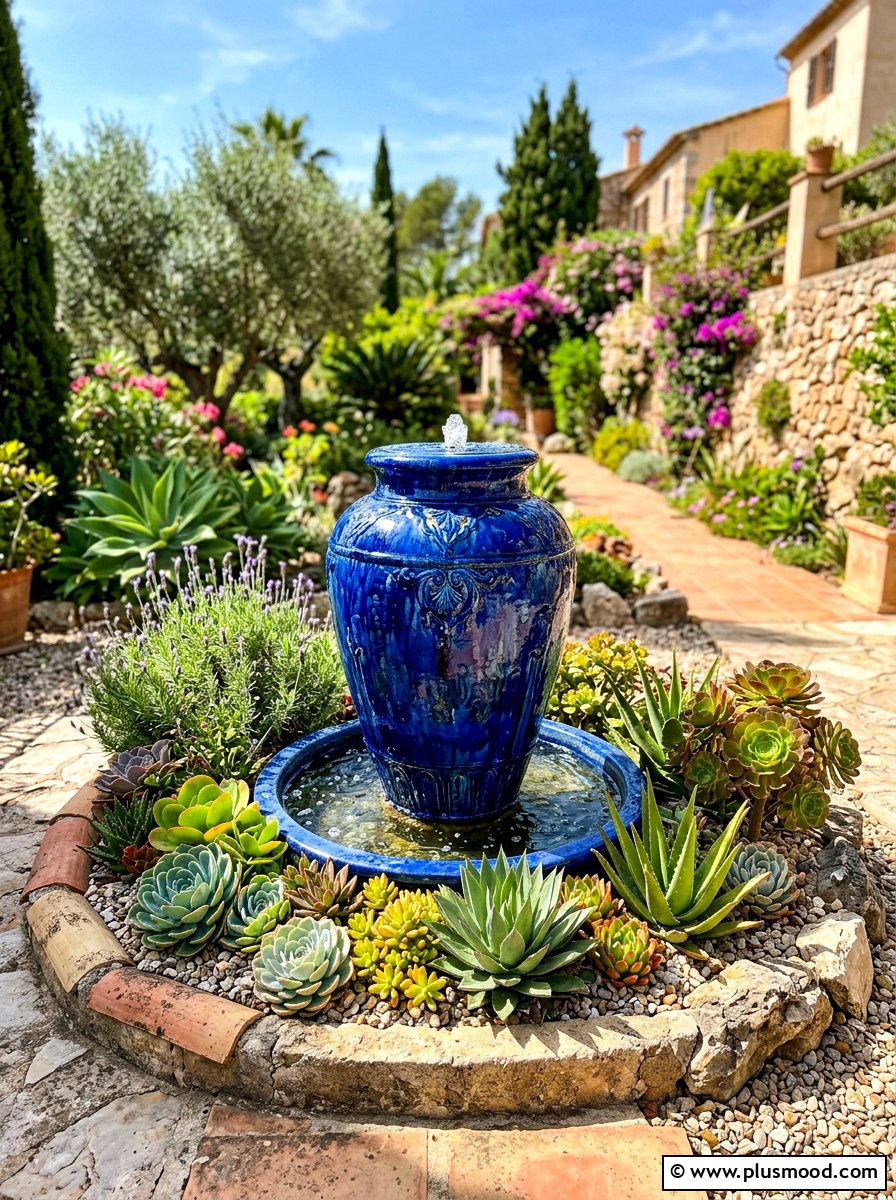 Glazed Ceramic Urn - 25 summer garden fountain ideas