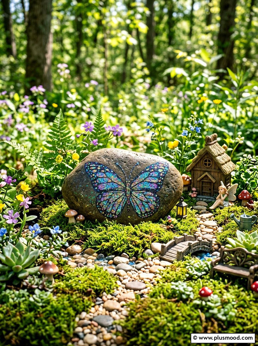 Glitter Butterfly Rock Art
