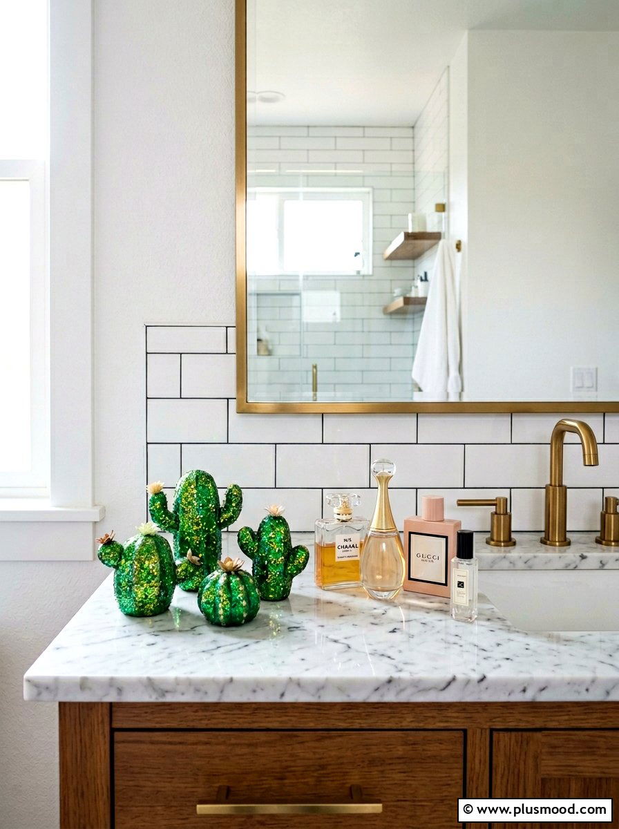 Glitter Cactus Rock - 25 painted rock ideas with cactus design