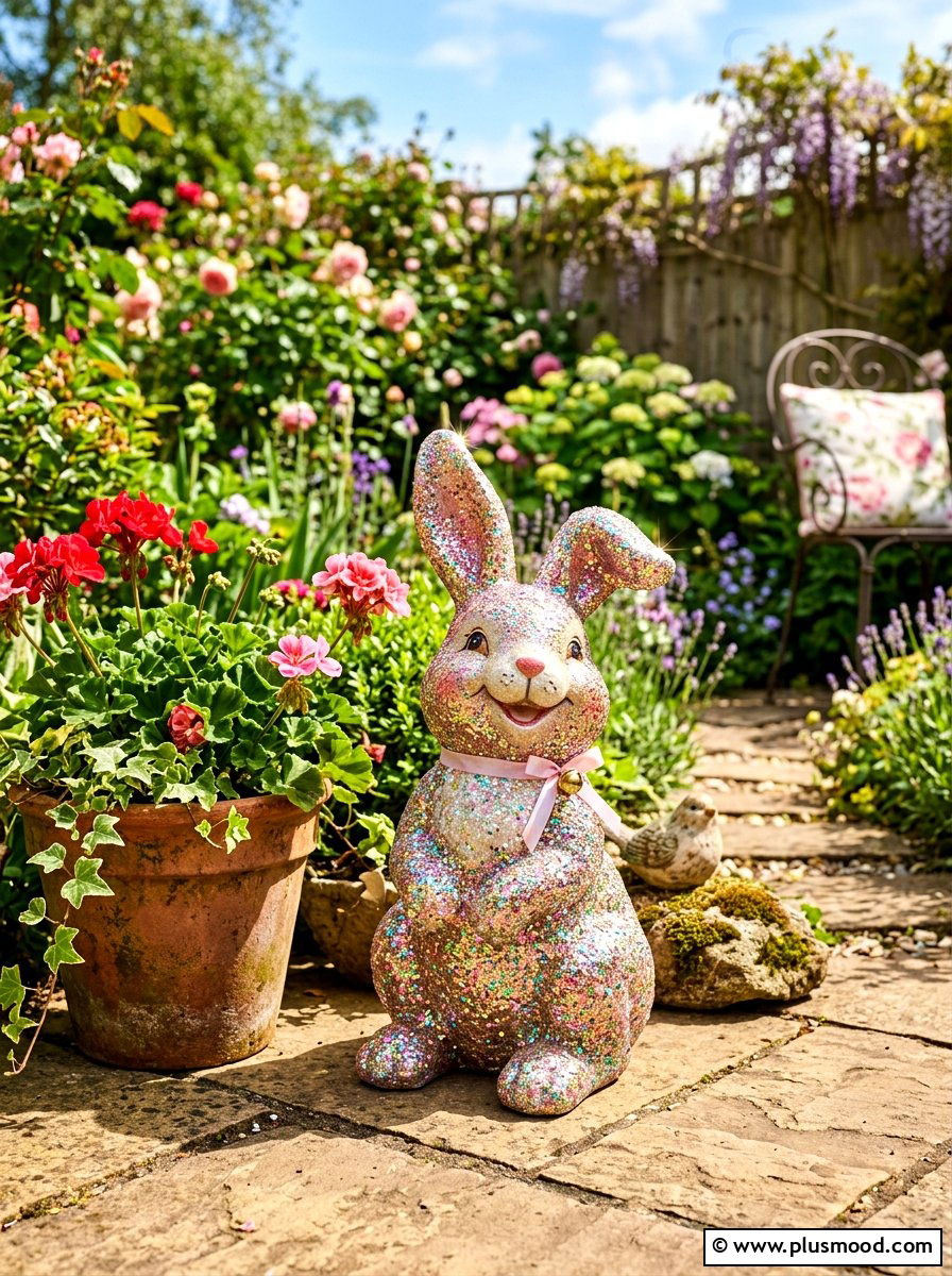Glitter Easter Bunny Stone - 25 painted rock ideas with Easter bunny