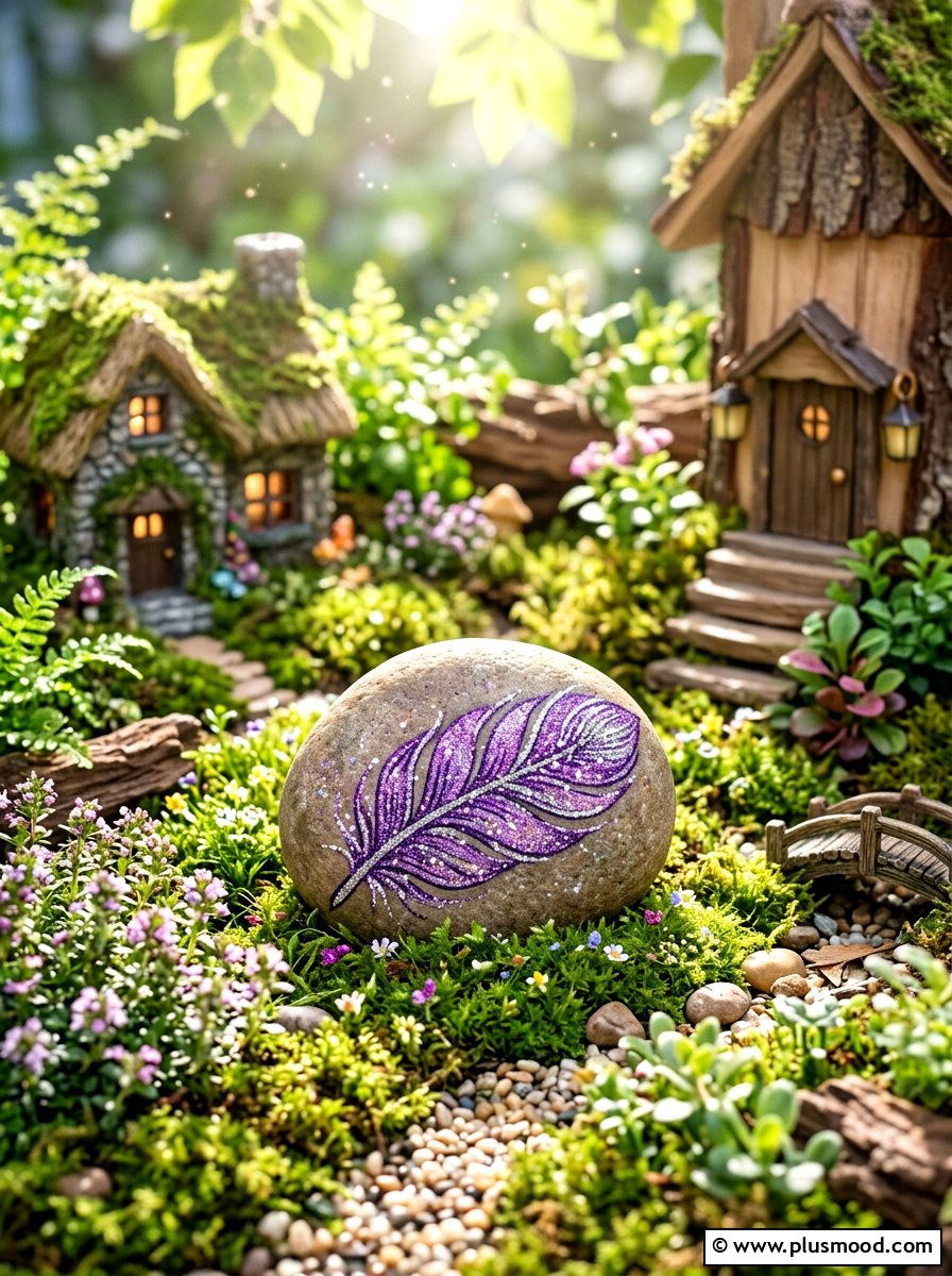 Glitter Feather - 25 painted rock ideas with feather design