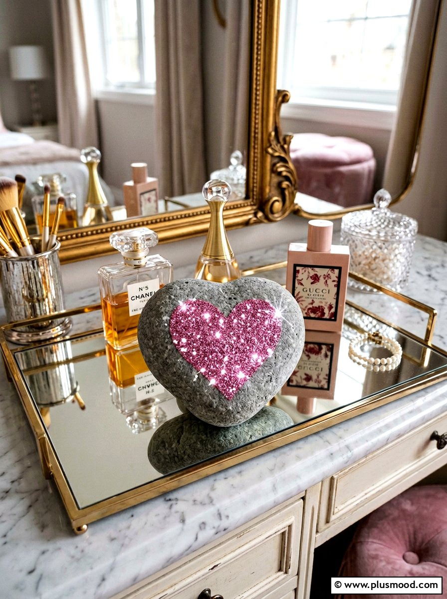 Glitter Heart Painted Rock - 25 painted rock ideas for valentines day