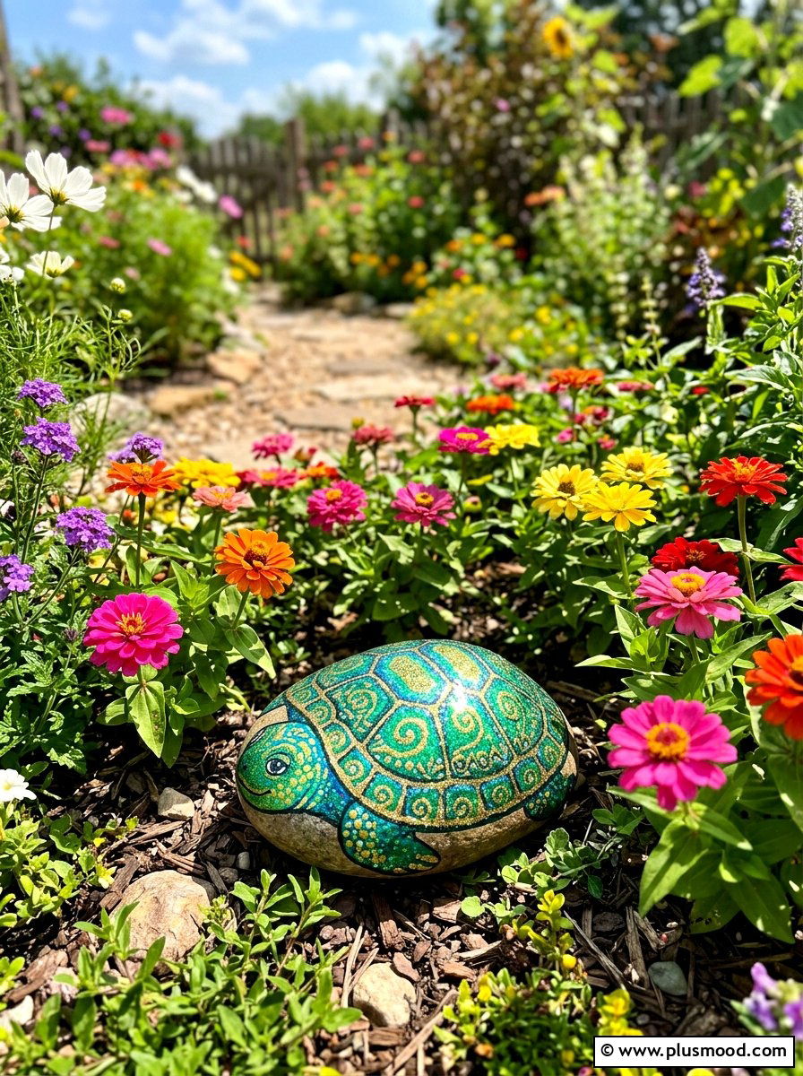 Glitter Turtle Rock Painting - 25 painted rock ideas with turtle art